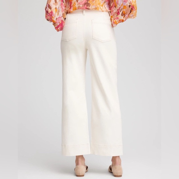 Like New Chico’s Pull On Women's Cream Wide-Leg Crop Jeans Size 10/Chico’s 2.5 - Picture 3 of 14
